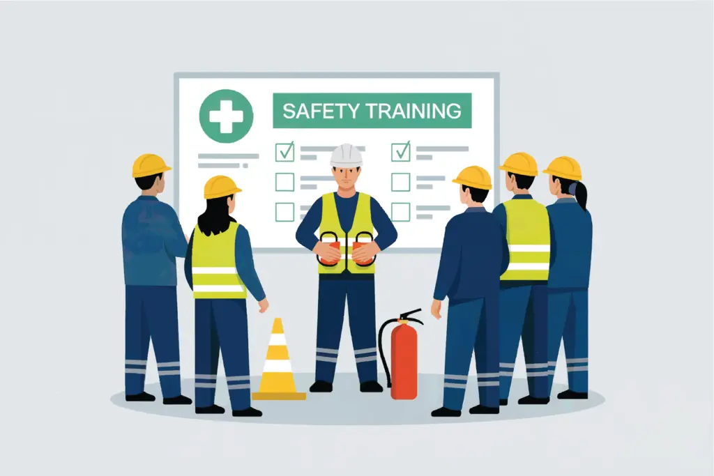 Workers attending construction safety training session