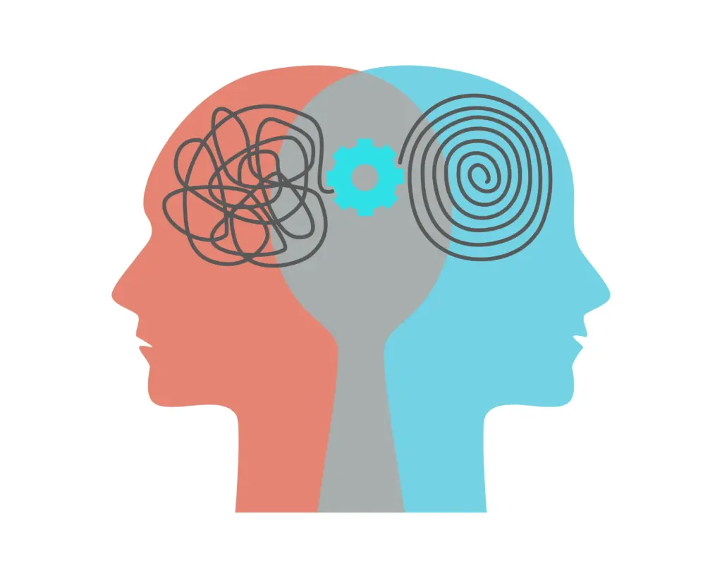 Two heads showing mental disorder and clarity