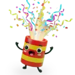Happy confetti popper cartoon celebrating joyfully